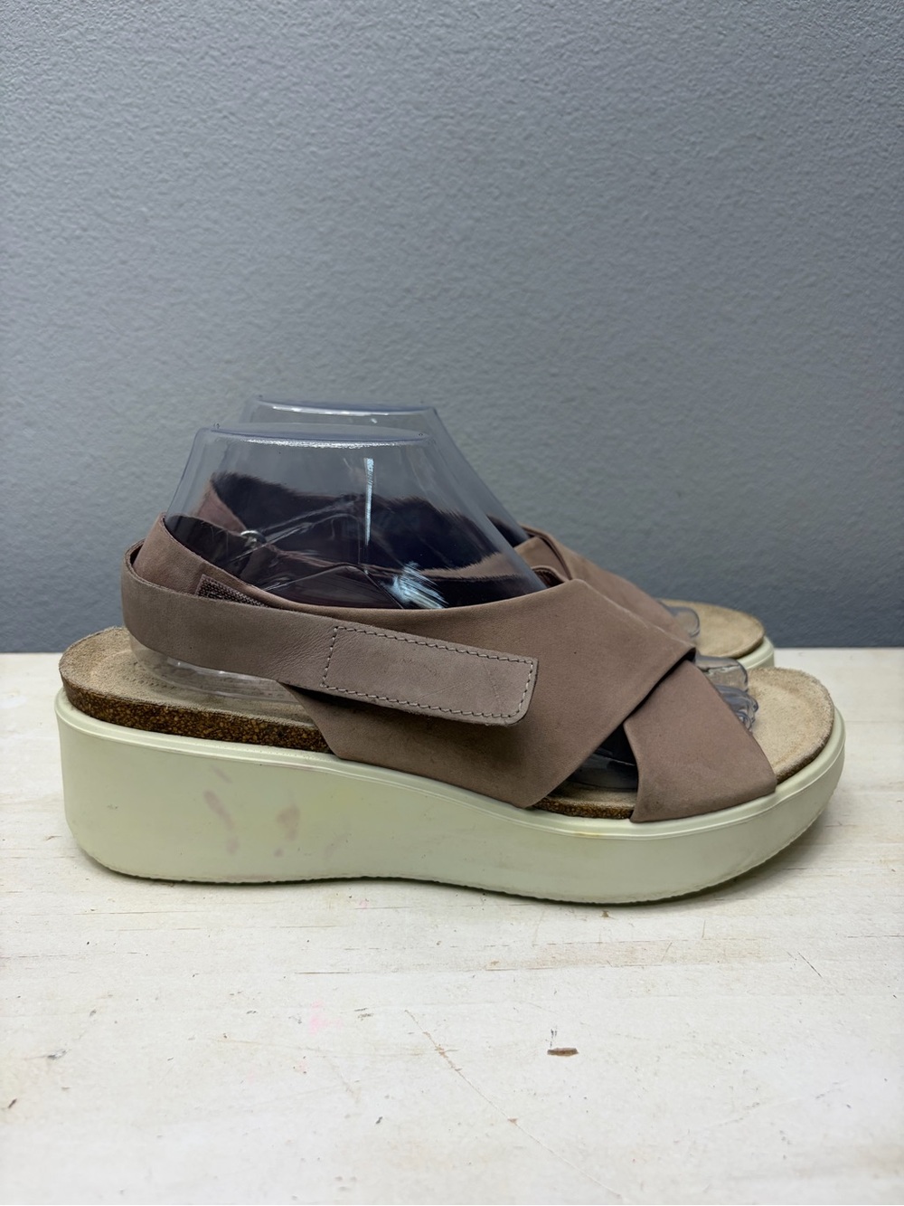 Ecco Pink Suede Corksphere Wedge Sandals Size 10 - Picture 3 of 8